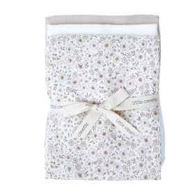 lot de 3 langes en coton bio unis écru beige et imprimé à fleurs Lilly