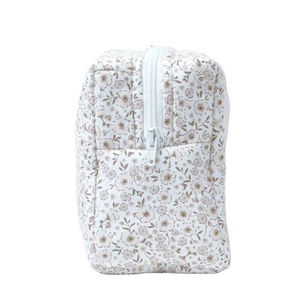 trousse de toilette enfant imperméable motif fleurs beiges