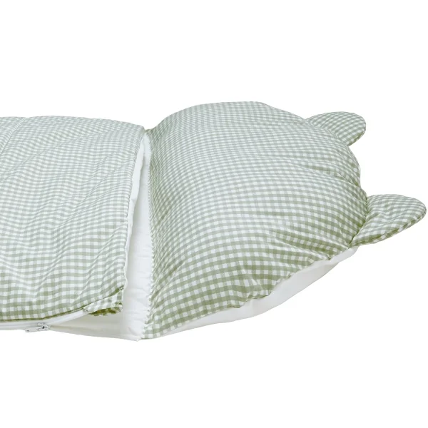 sac de couchage enfant avec oreiller intégré motif vichy vert sauge