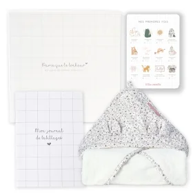 Coffret cape de bain bébé en coton bio oekotex fleurs Lilly