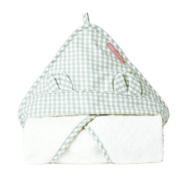 cape de bain bebe capuche à oreilles vichy vert coton bio