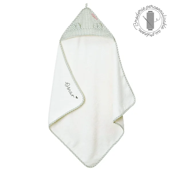 cape de bain vichy verte brodée au prénom