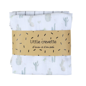 Lot de 3 langes bébé mixte fille garçon blanc motif cactus en coton bio oekotex