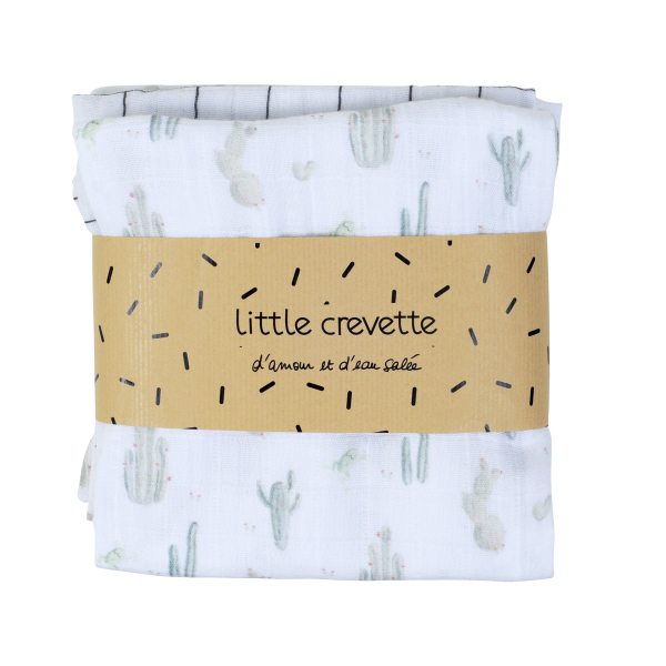 Lot de 3 langes bébé mixte fille garçon blanc motif cactus en coton bio oekotex