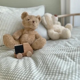 parure de lit bébé vichy vert housse de couette et taie rectangle en coton bio