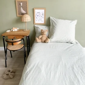 parure de lit 1 personne vichy vert coton bio Olive
