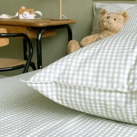 parure de lit 1 personne vichy vert coton bio Olive