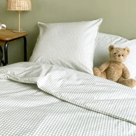 parure de lit 1 personne vichy vert coton bio Olive