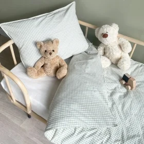 parure de lit bébé vichy vert housse de couette et taie rectangle en coton bio