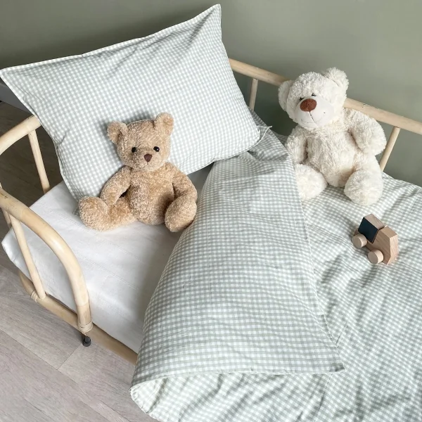 parure de lit bébé vichy vert housse de couette et taie rectangle en coton bio