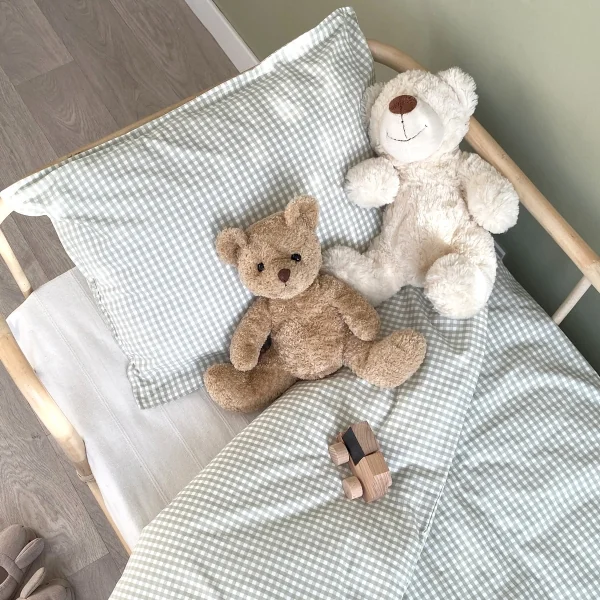 parure de lit bébé vichy vert housse de couette et taie rectangle en coton bio