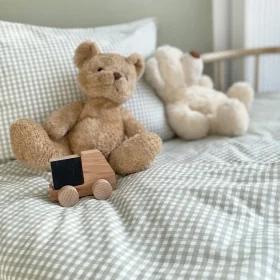 parure de lit bébé vichy vert housse de couette et taie rectangle en coton bio