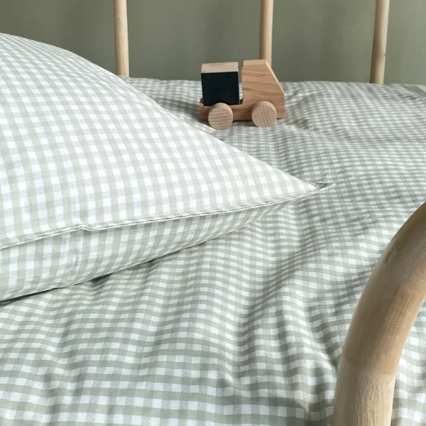 parure de lit bébé vichy vert housse de couette et taie rectangle en coton bio