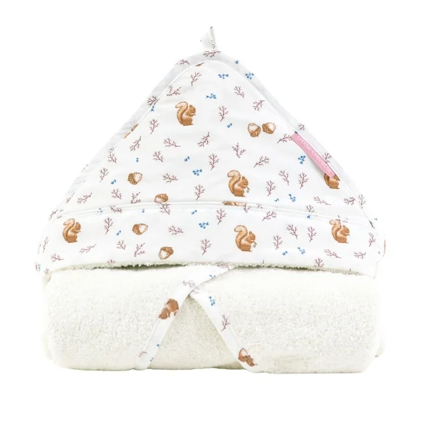 cape de bain bébé éponge coton bio motif écureuil