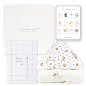 Coffret cape de bain bébé en coton bio oekotex écureuil noisette