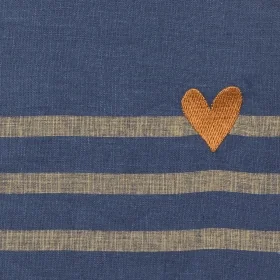 Serviette bavoir élastiqué mixte fille garçon motif marinière bleu marine brodé cœur en lin doublé éponge oekotex