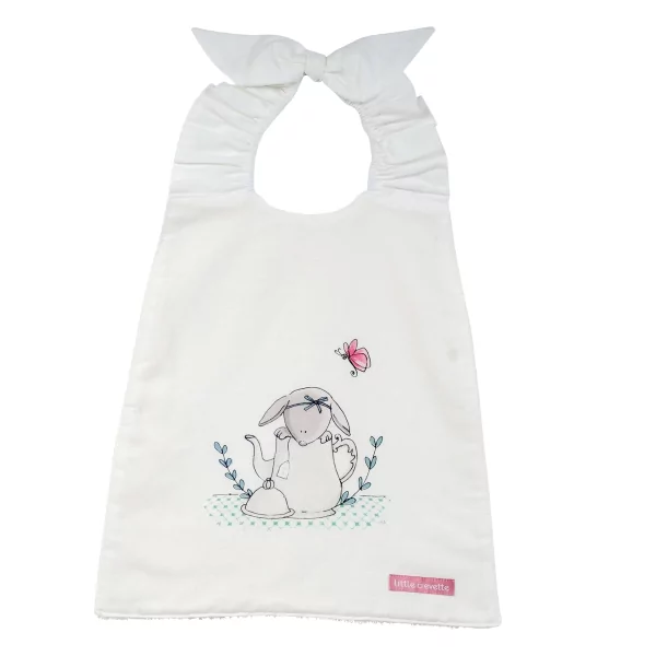 Serviette bavoir élastiqué blanc mixte fille garçon motif souris théière en coton bio oekotex