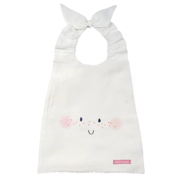 Serviette bavoir élastiqué blanc mixte fille garçon motif visage heureux joues rose en coton bio oekotex