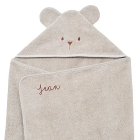 cape de bain bébé rectangulaire à oreilles ourson beige coton bio oeko-tex personnalisée au prénom