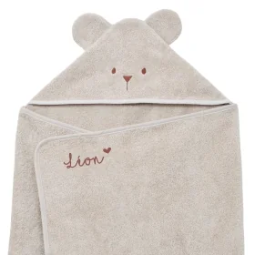 cape de bain bébé rectangulaire à oreilles ourson beige coton bio oeko-tex personnalisée au prénom