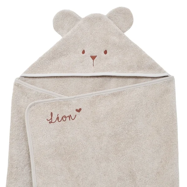 cape de bain bébé rectangulaire à oreilles ourson beige coton bio oeko-tex personnalisée au prénom