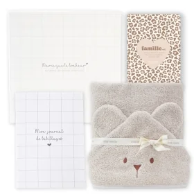 Coffret cape de bain bébé ourson beige en coton bio oekotex