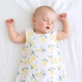 Gigoteuse été en lange légère tog 0,5 mixte fille garçon blanche motif citron jaune en coton bio oekotex