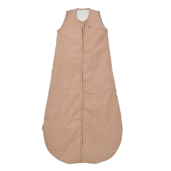 gigoteuse été enfant 130 cm mixte motif vichy caramel ouverture sur le devant en coton bio