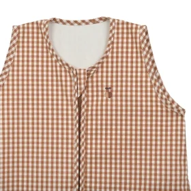 gigoteuse été enfant 130 cm mixte motif vichy caramel ouverture sur le devant en coton bio