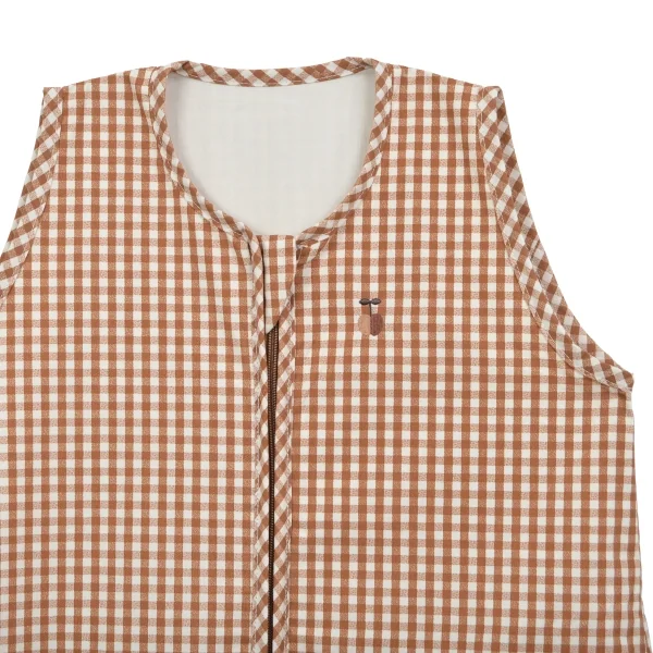 gigoteuse été enfant 130 cm mixte motif vichy caramel ouverture sur le devant en coton bio