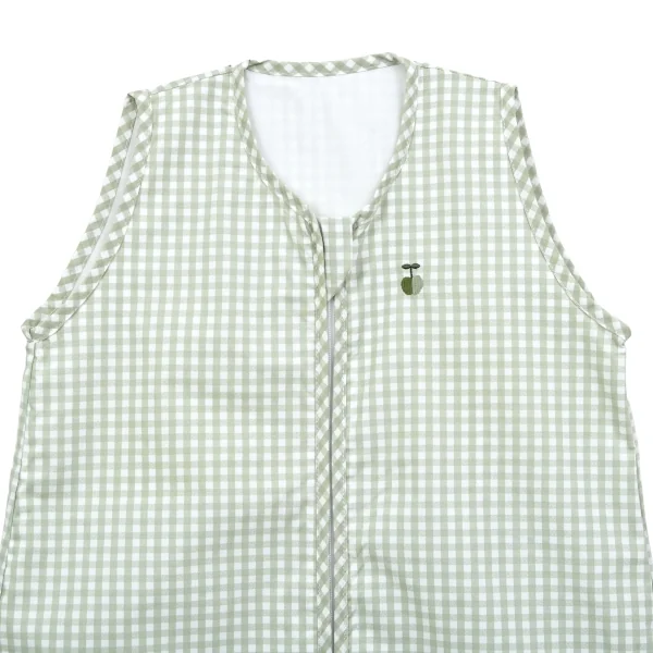 gigoteuse été enfant 130 cm mixte motif vichy vert sauge ouverture sur le devant en coton bio