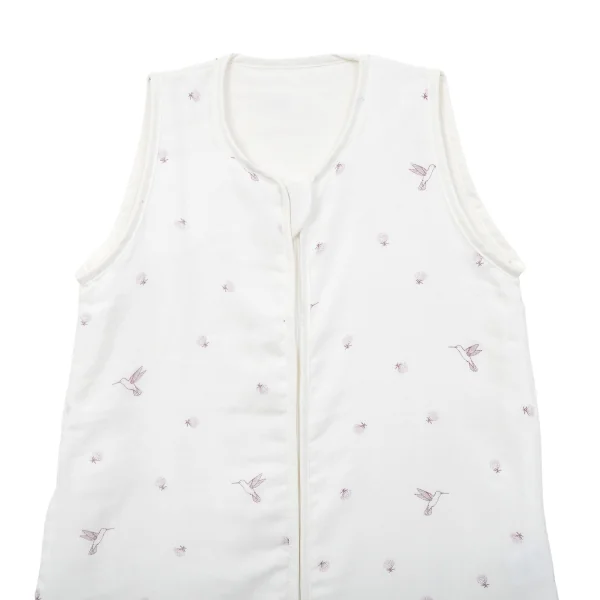 gigoteuse été enfant 130 cm motif colibri parme gaze de coton bio