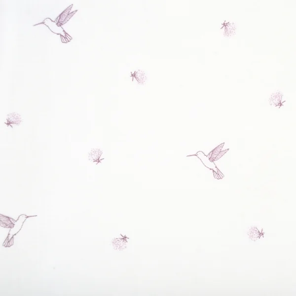 motif colibri gaze de coton bio parme et violet