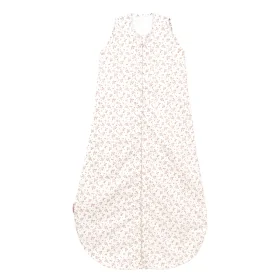 gigoteuse été enfant 130 cm mixte motif fleurs roses et feuilles caramel ouverture sur le devant en coton bio TOG 0.5