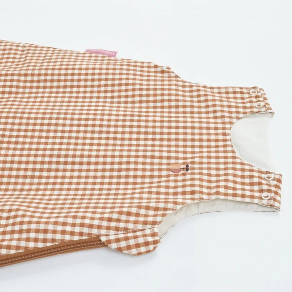 gigoteuse été mixte vichy caramel en percale coton bio TOG 0.5