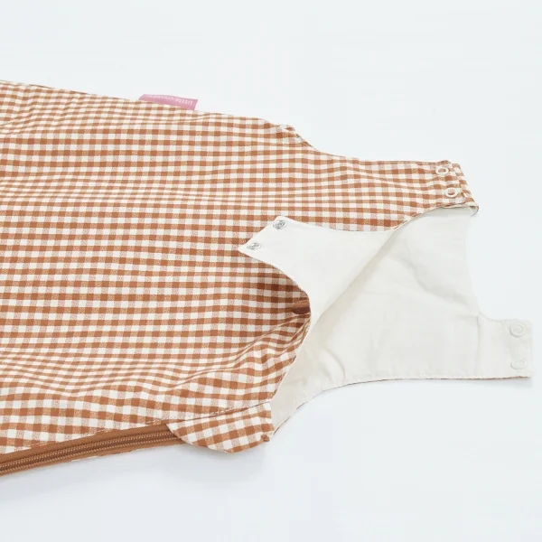 gigoteuse été mixte vichy caramel en percale coton bio TOG 0.5