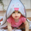 Cape de bain bébé fille blanche et rose Hibou en coton bio oekotex