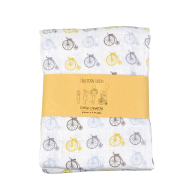 Maxi-lange bébé mixte fille garçon gris motif vélo en coton bio oekotex