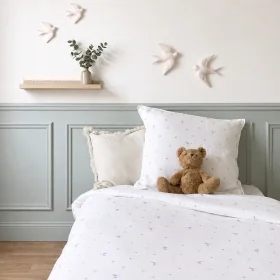 parure de lit enfant en double-gaze coton bio imprimée colibri