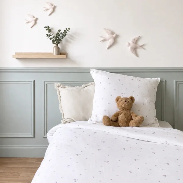 parure de lit enfant en double-gaze coton bio imprimée colibri