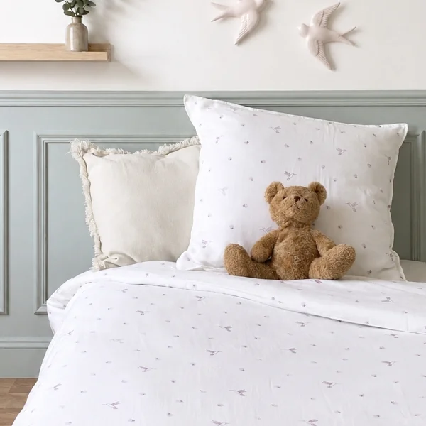 parure de lit enfant en double-gaze coton bio imprimée colibri