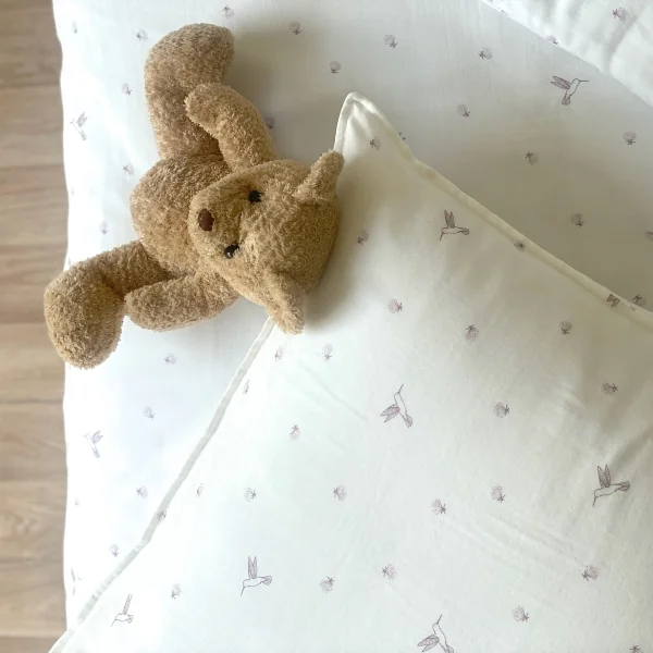 parure de lit enfant en double-gaze coton bio imprimée colibri