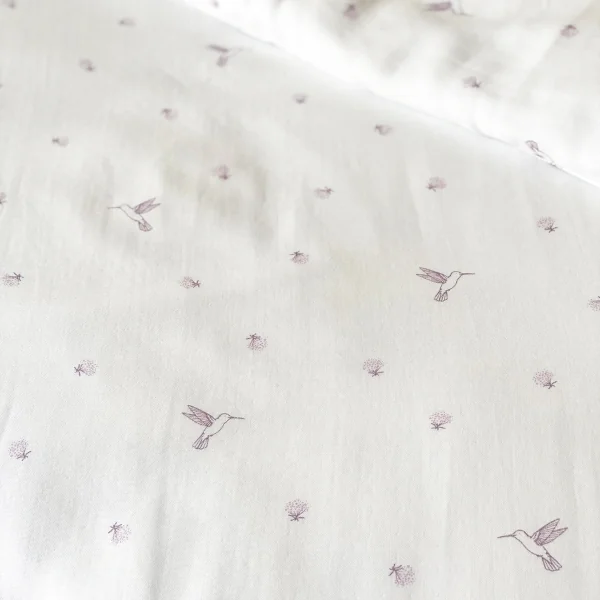 parure de lit enfant en double-gaze coton bio imprimée colibri