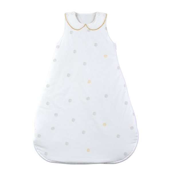 Gigoteuse à pois tog 2,5 fille col claudine blanche en coton bio oekotex
