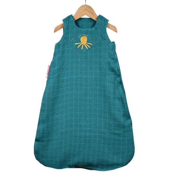Gigoteuse été légère en lange tog 0,5 mixte fille garçon motif pieuvre couleur vert canard et moutarde en coton bio oekotex