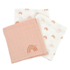 lot de 3 langes bébé fille blanc motif arc-en-ciel rose en coton bio oekotex