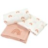 lot de 3 langes bébé fille blanc motif arc-en-ciel rose en coton bio oekotex