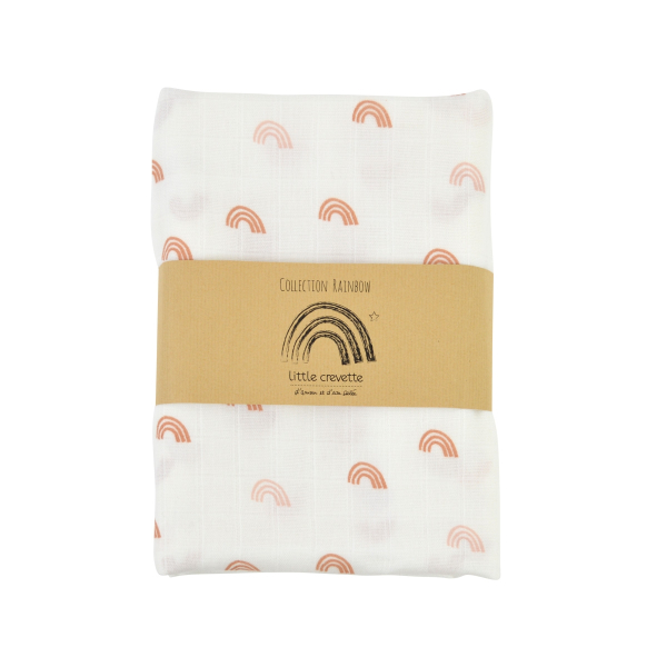 maxi-lange bébé mixte garçon fille blanc motif arc-en-ciel rose en coton bio oekotex