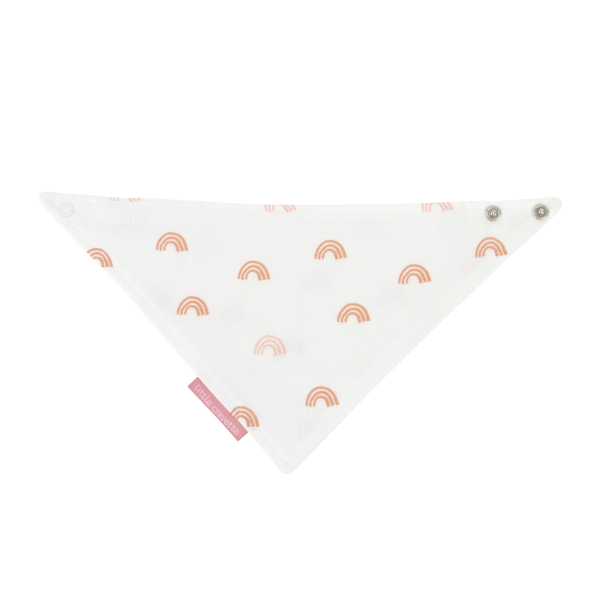 Bavoir bandana bébé fille blanc motif arc-en-ciel rose fermeture pressions en coton bio oekotex