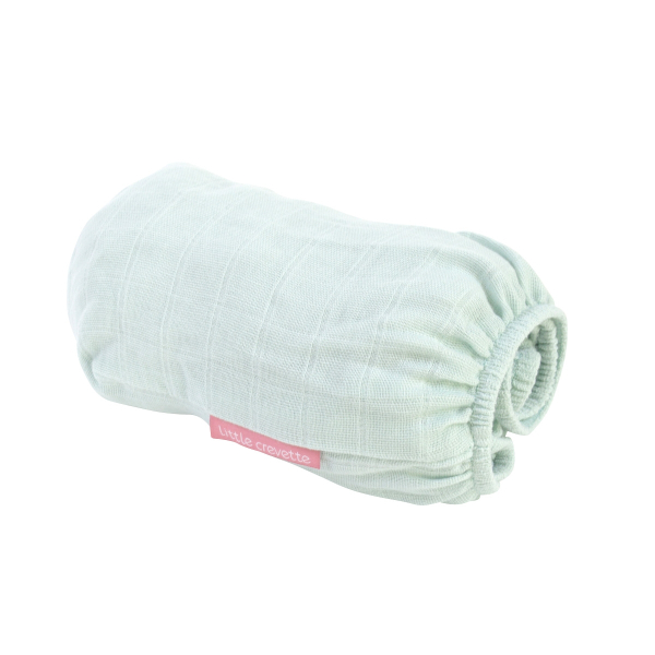 Drap-housse bébé double gaze en lange bleu coton bio oeko-tex